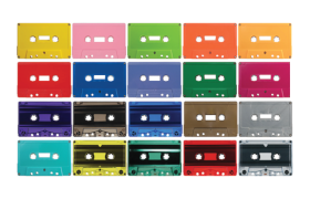 Image showing various colors of custom cassette tapes available