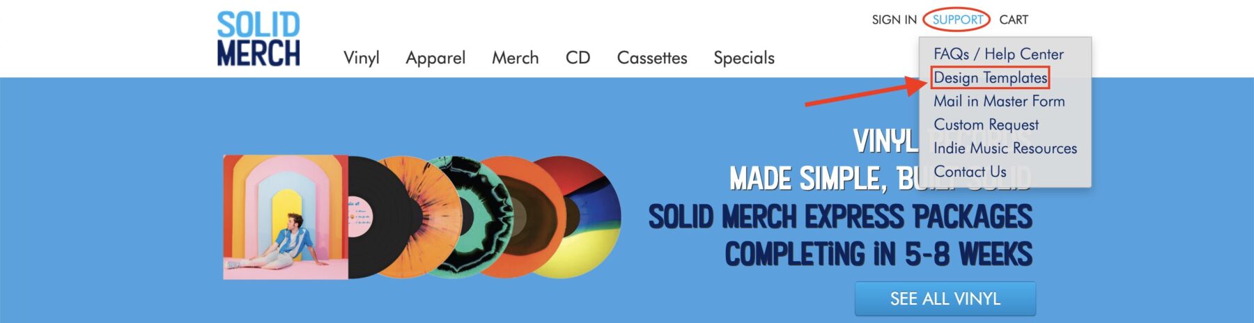 Where to find templates on Solid Merch